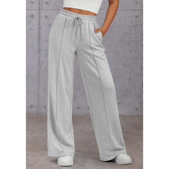 Womens Wide Leg Sweatpants High Waisted Baggy Pants Fashion Teen Girl Drawstring - Picture 3 of 6